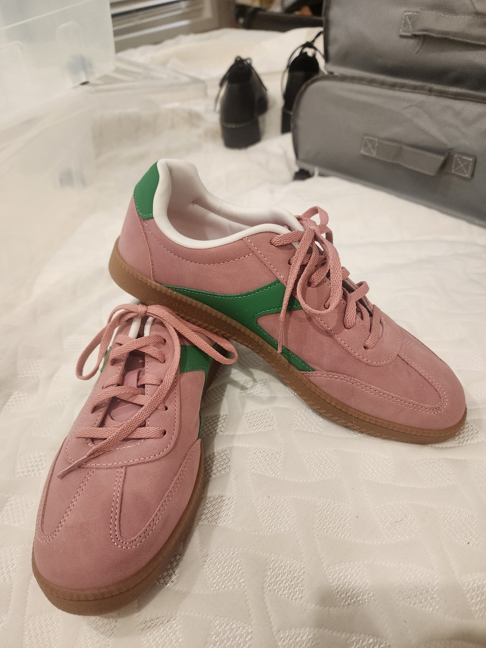 No Boundaries Pink Suede Sneakers with Green Accent